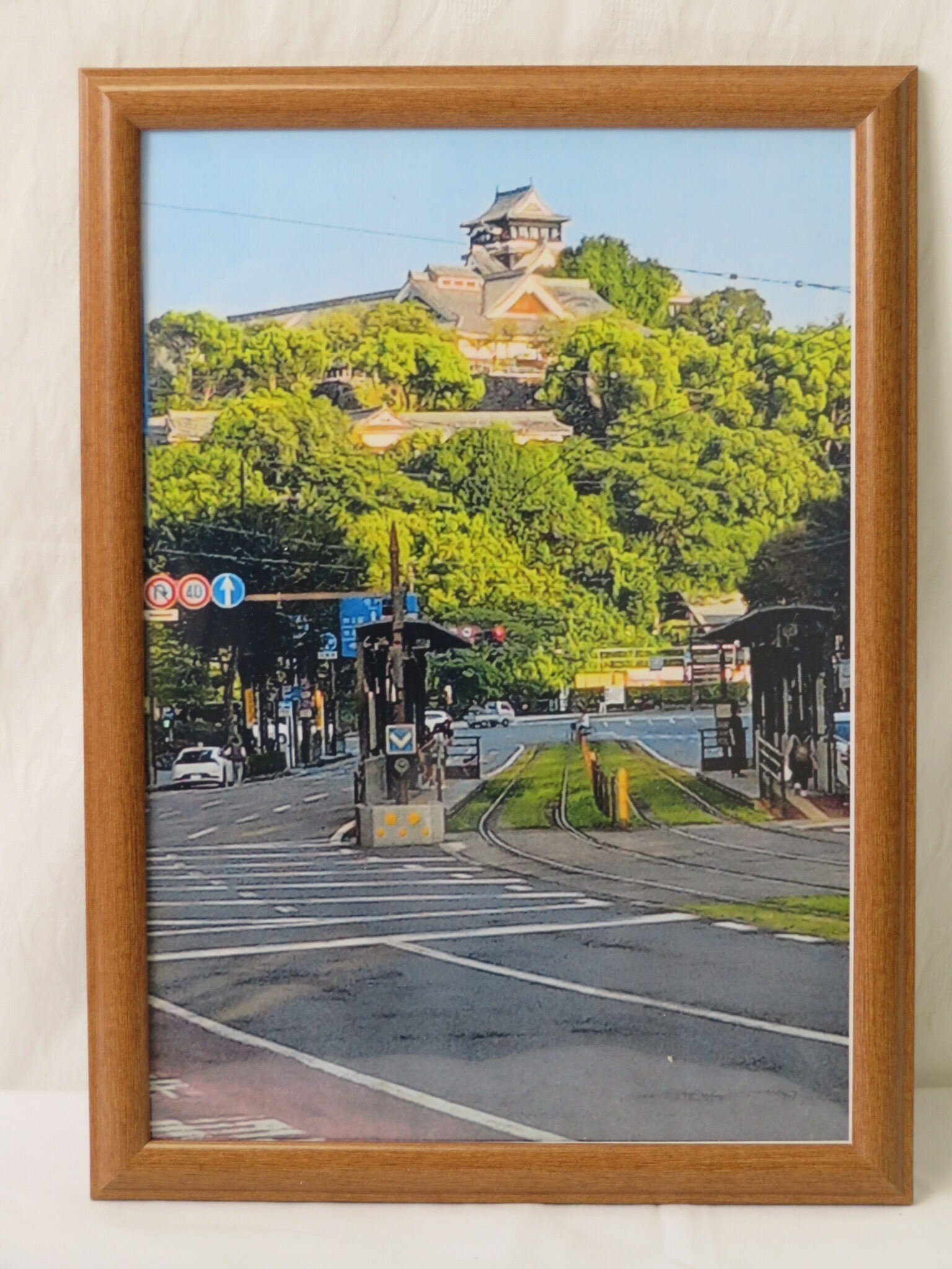 朝の熊本城を街から臨む